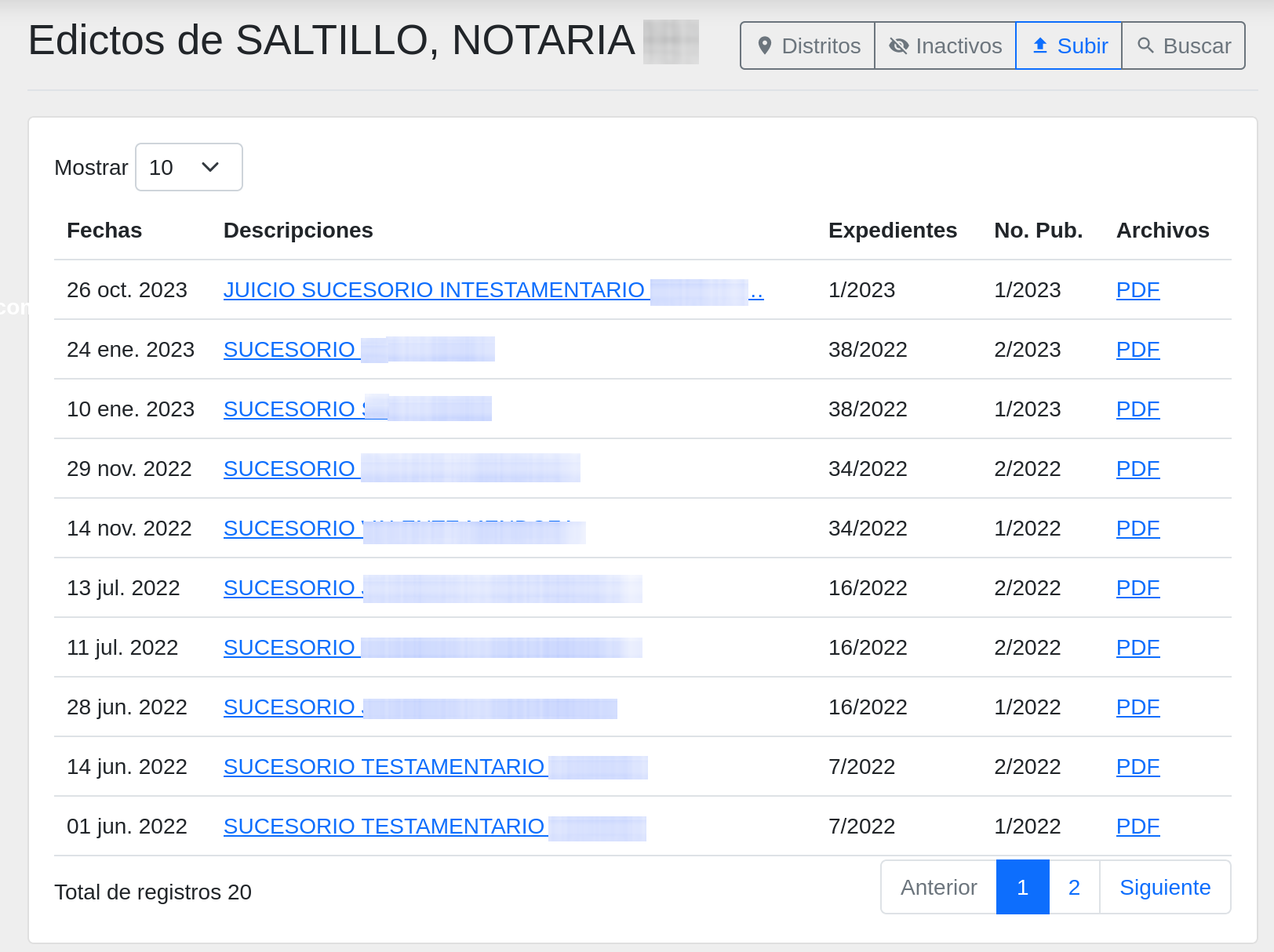 Formulario Listado edictos