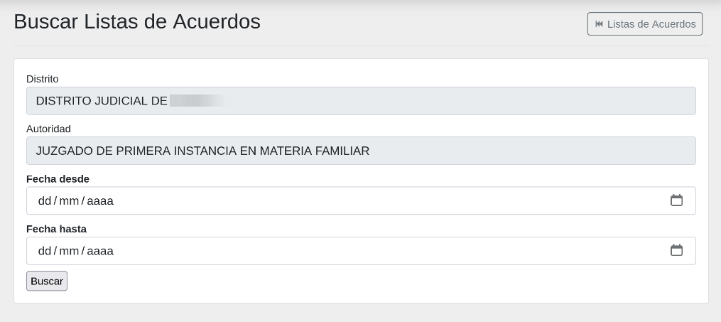 Formulario Buscar listas de acuerdos